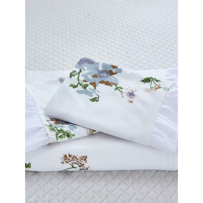 Egipto ilgo pluošto medvilnės patalynės komplektas su gėlių raštu ir tie-dye apdaila, 4 dalių komplektas