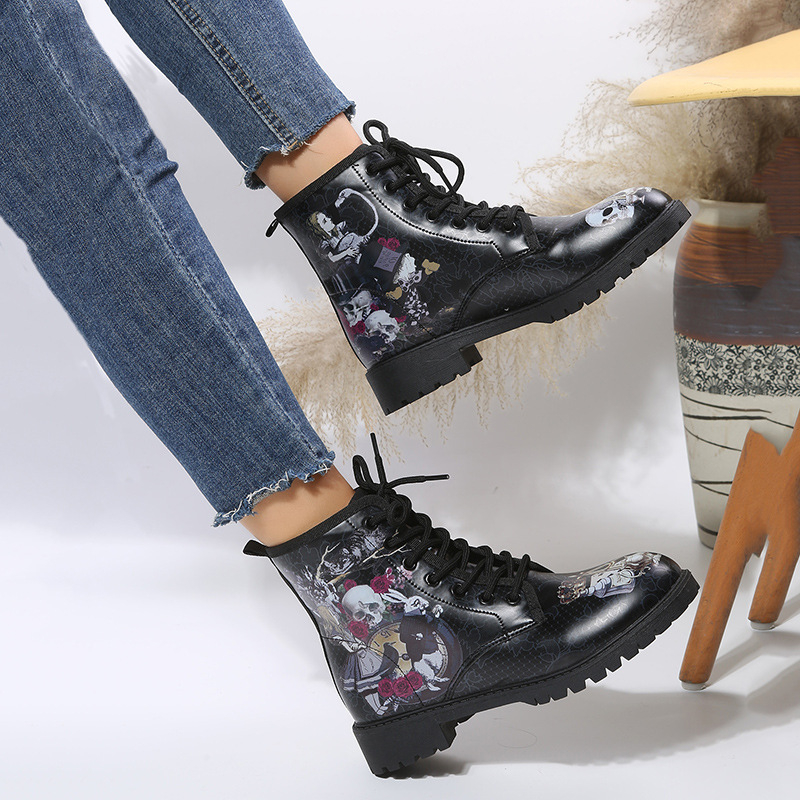 Γυναικείες μπότες Martin, πανκ στυλ, PU επάνω μέρος, καουτσούκ σόλα, ύψος τακουνιού 3–5 cm