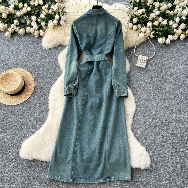 Rochie PVC în stil Artistic Vintage, croială în A, lungime midi, mâneci lungi