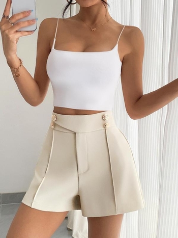 Шорти Harajuku стил с декоративни копчета, Chenille плат, основен материал: спандекс, японско-кореански casual стил, пускане през пролет 2025