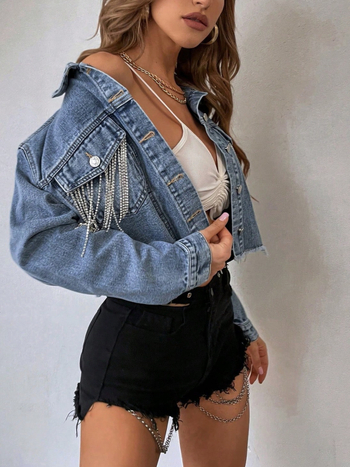 Női denim dzseki, 80–90% pamut és <30% poliészter, hosszú ujjú, őszi 2025, modell 65569