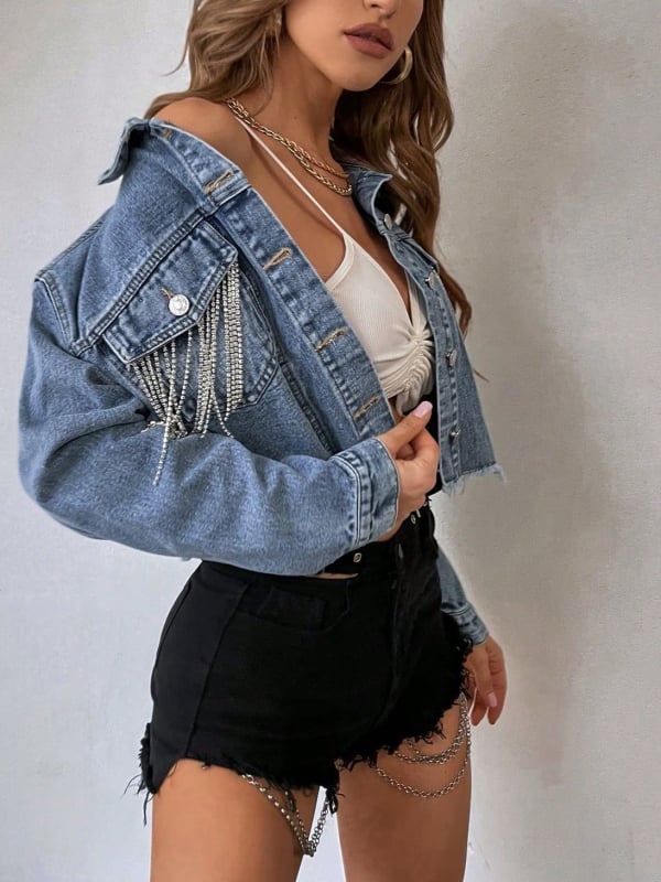 Női denim dzseki, 80–90% pamut és <30% poliészter, hosszú ujjú, őszi 2025, modell 65569