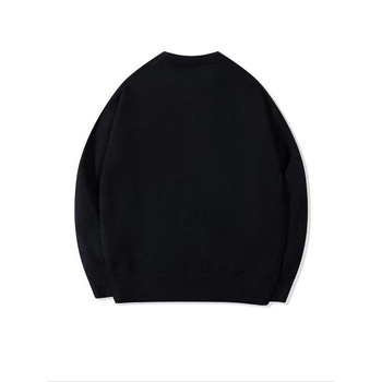 Плетен пуловер за мъже, свободен силует, кръгло деколте, дебелен трикотаж, детайл с нашивка, материал: Modal + Rabbit Hair, 2025 пролет