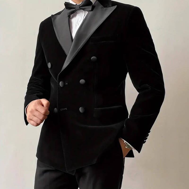 Vyriškas kasdieninis kostiumas: dvigubos sagos, siauras kirpimo linijos, Korėjietiško stiliaus, vienalytiškai audiniai su poliesterio pamušalu, centrinis nugaros įpjovas, pavasaris 2025