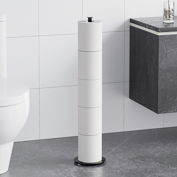 Nesudėtingas stovintis popieriaus laikiklis su tualeto šepetėliu, kvadratinė forma, iš anglies plieno, purškiama danga, šiuolaikinis minimalistinis stilius.