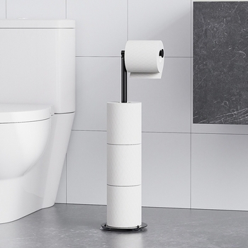 Nesudėtingas stovintis popieriaus laikiklis su tualeto šepetėliu, kvadratinė forma, iš anglies plieno, purškiama danga, šiuolaikinis minimalistinis stilius.