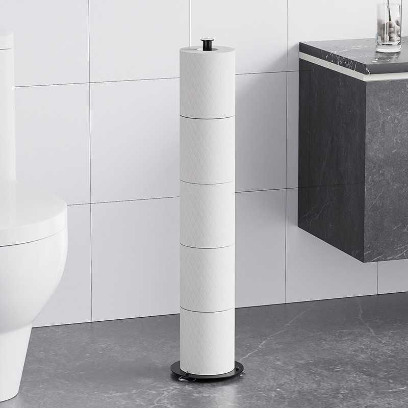 Nesudėtingas stovintis popieriaus laikiklis su tualeto šepetėliu, kvadratinė forma, iš anglies plieno, purškiama danga, šiuolaikinis minimalistinis stilius.