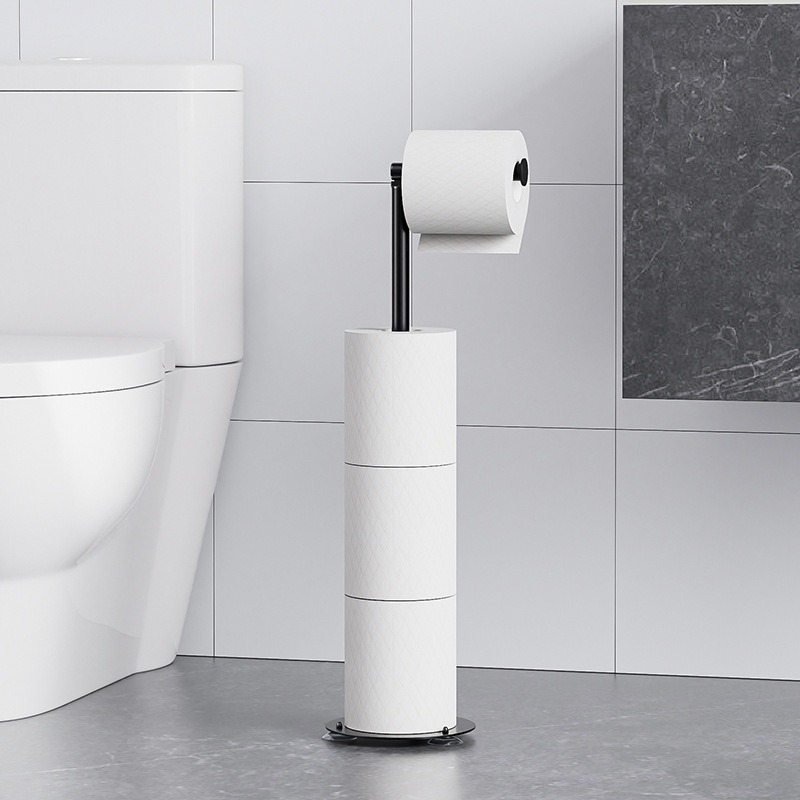 Nesudėtingas stovintis popieriaus laikiklis su tualeto šepetėliu, kvadratinė forma, iš anglies plieno, purškiama danga, šiuolaikinis minimalistinis stilius.