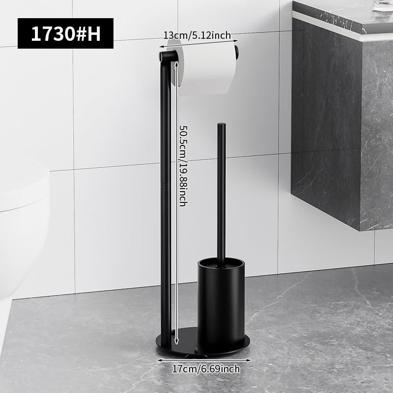 Nesudėtingas stovintis popieriaus laikiklis su tualeto šepetėliu, kvadratinė forma, iš anglies plieno, purškiama danga, šiuolaikinis minimalistinis stilius.