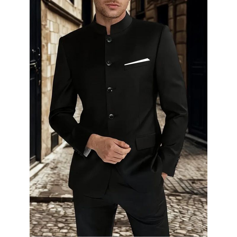 Vyriskas švarkas Slim Fit su stovinčia apykakle, vienoje eilėje užsegamas su keliomis sagomis, poliesterio audinys, pamušalas poliesteris