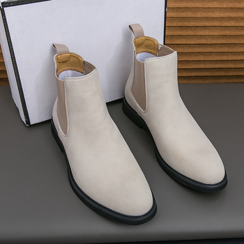 Vyriniai odiniai Chelsea batai – velūro viršus, gumos pada, aukštas vamzdelis, slip-on, apvalus pirštas