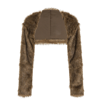 Külső ruházat műszőrmés váll részletével, hosszú ujjú, karcsú szabás, fél nyitott gallér