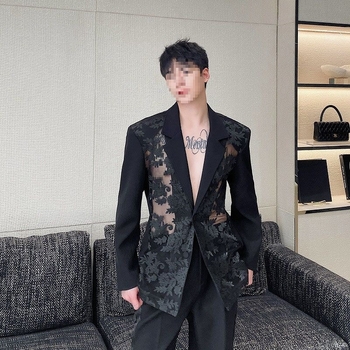 Muški komplet odijela — Jacquard patchwork, uski kroj jakne s Notched Lapel, dvostruko kopčanje na dva gumba, ravne hlače, proljeće 2025