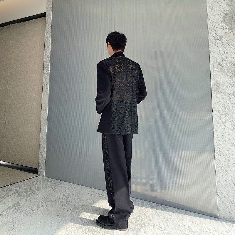Muški komplet odijela — Jacquard patchwork, uski kroj jakne s Notched Lapel, dvostruko kopčanje na dva gumba, ravne hlače, proljeće 2025