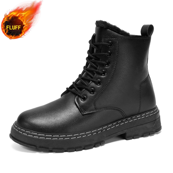 Vyriskos motociklo batelius su PU viršutine dalimi, dirbtiniu trumpu pūku įdaila, vidutinio ilgio blauzda, EVA padas, atsparūs vandeniui ir šilti