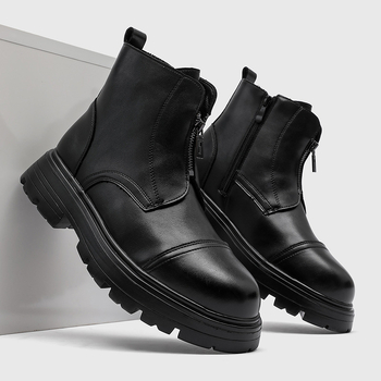 Vyriniai aukšti batai su apvaliu pirštu, stora gumos padas, mikropluošto viršus, tinklelio vidinė, priekinis užtrauktukas