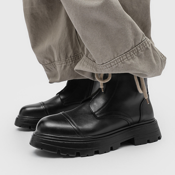 Vyriniai aukšti batai su apvaliu pirštu, stora gumos padas, mikropluošto viršus, tinklelio vidinė, priekinis užtrauktukas