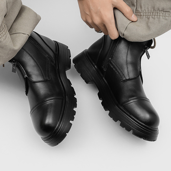 Vyriniai aukšti batai su apvaliu pirštu, stora gumos padas, mikropluošto viršus, tinklelio vidinė, priekinis užtrauktukas