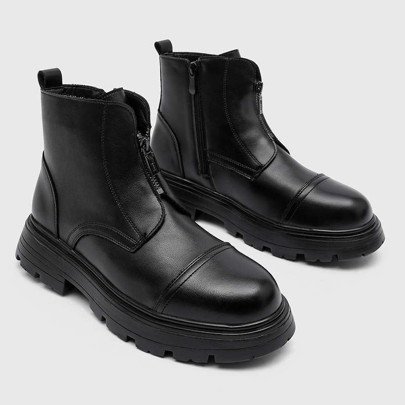 Vyriniai aukšti batai su apvaliu pirštu, stora gumos padas, mikropluošto viršus, tinklelio vidinė, priekinis užtrauktukas