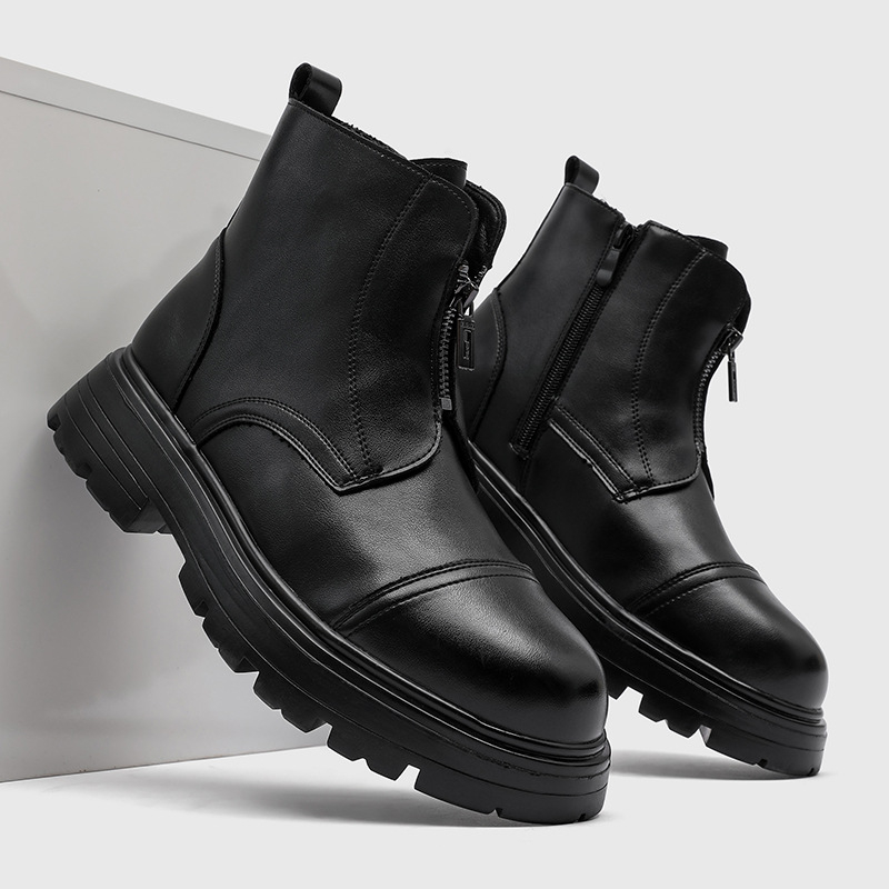 Vyriniai aukšti batai su apvaliu pirštu, stora gumos padas, mikropluošto viršus, tinklelio vidinė, priekinis užtrauktukas