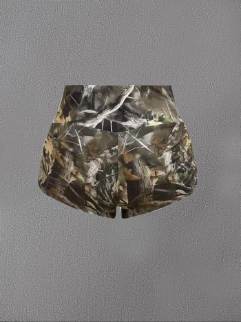 Sieviešu kamuflāžas printa tops un šorti komplekts | Half Fleece audums, German Velvet maisījums, galvenā auduma saturs zem 30%, 2025. gada pavasara izlase