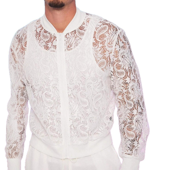 Geacă din dantelă decupată, detaliu fermoar, guler înalt, croială slim, respirabil