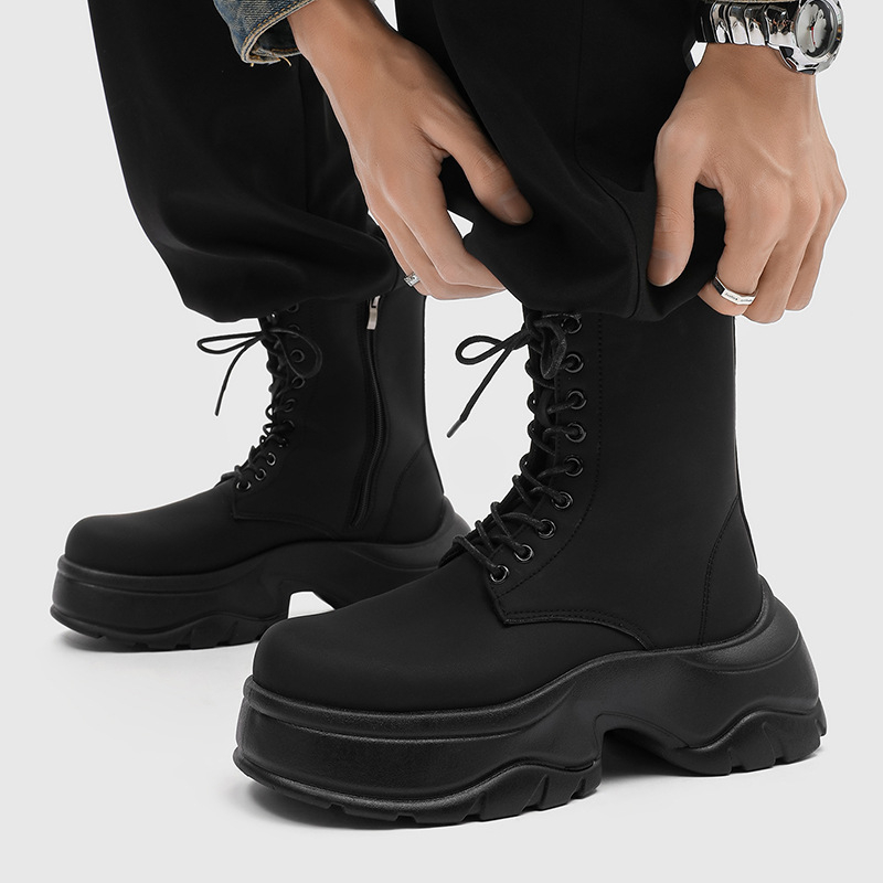 Vyriniai kasdieniai batai su aukštesnio ūgio efektu, vidutinio kulno 3-5 cm, storas kulnas, dirbtinio PU viršus, žemas šaftas