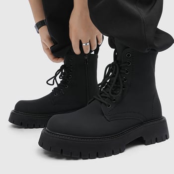 Cizme cu ciucuri - stil Martin, gleznă joasă, șireturi în față, vârf rotund (PU partea superioară)