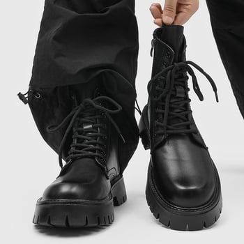 Cizme cu ciucuri - stil Martin, gleznă joasă, șireturi în față, vârf rotund (PU partea superioară)