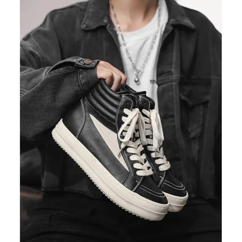 Pantofi sport bărbați înalți – partea superioară din PU, talpă din cauciuc, închidere cu șireturi, căptușeală din plasă, construcție vulcanizată – X522