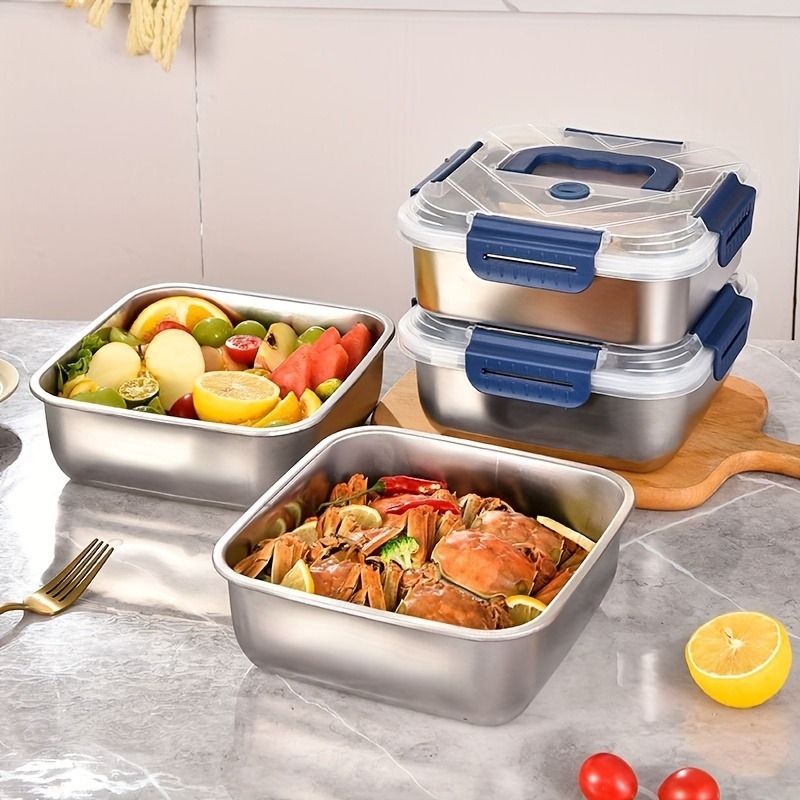 Nerđajući čelični spremnik za svježu hranu s poklopcem – kvadratna kuhinjska kutija za čuvanje svježine, mikrovalna sigurnost, kapacitet 1–3 L