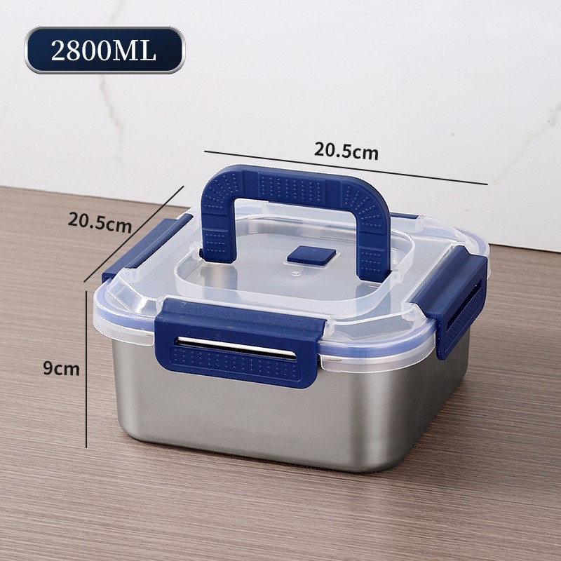 Nerđajući čelični spremnik za svježu hranu s poklopcem – kvadratna kuhinjska kutija za čuvanje svježine, mikrovalna sigurnost, kapacitet 1–3 L