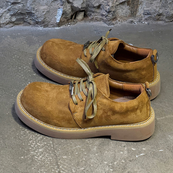 Vyriniai derby batai su storesne padu aukščiui didinti, nubuko viršus, guminė padas, korėjietiško stiliaus kasdieniniai odiniai batai – 2522-K