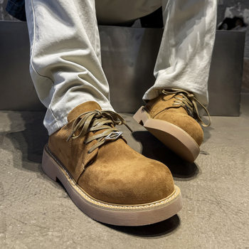 Vyriniai derby batai su storesne padu aukščiui didinti, nubuko viršus, guminė padas, korėjietiško stiliaus kasdieniniai odiniai batai – 2522-K