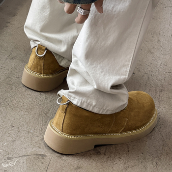 Vyriniai derby batai su storesne padu aukščiui didinti, nubuko viršus, guminė padas, korėjietiško stiliaus kasdieniniai odiniai batai – 2522-K