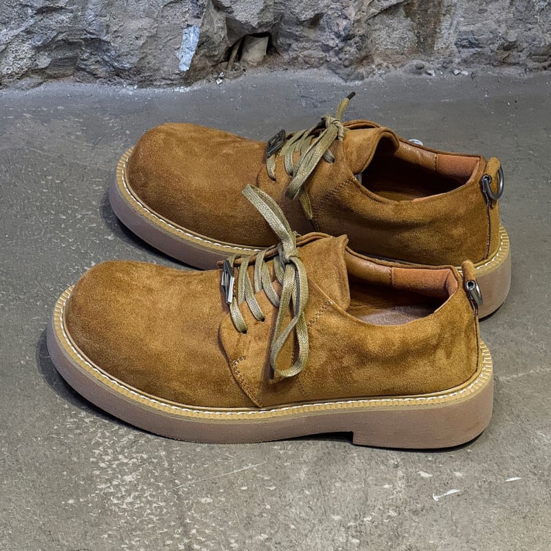 Vyriniai derby batai su storesne padu aukščiui didinti, nubuko viršus, guminė padas, korėjietiško stiliaus kasdieniniai odiniai batai – 2522-K