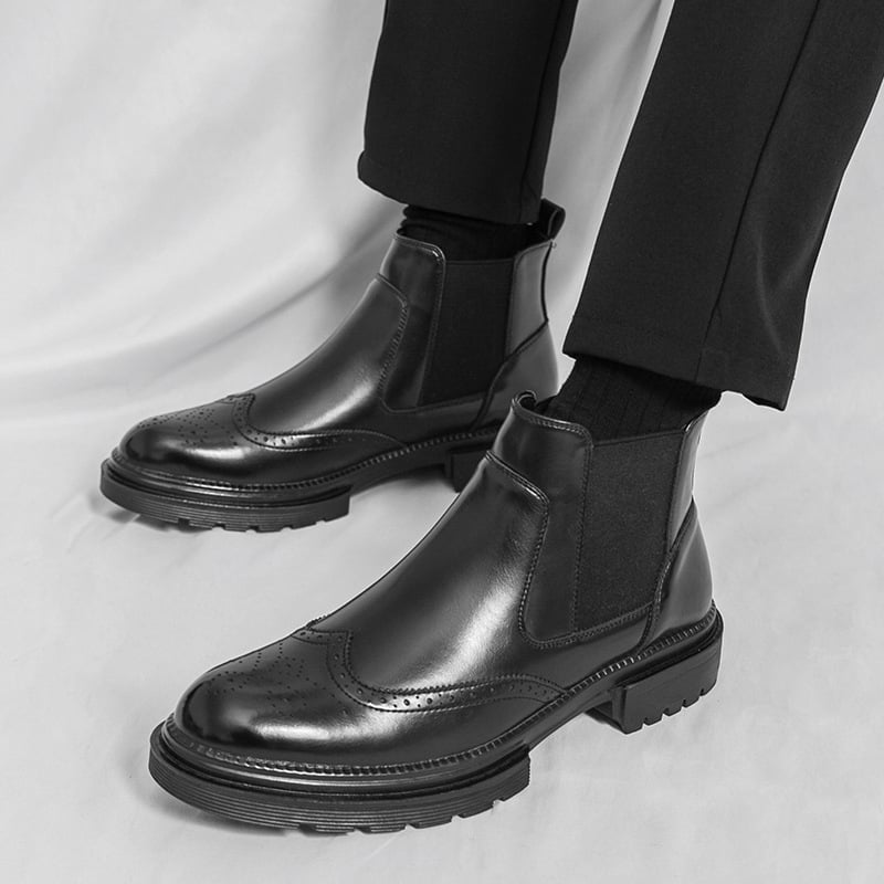 Muške Chelsea čizme, kožni gornji dio, gumeni potplat, visok gornji dio, vezanje, okrugli nos