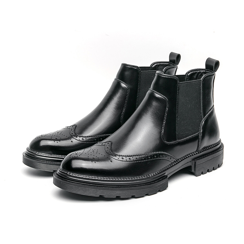 Muške Chelsea čizme, kožni gornji dio, gumeni potplat, visok gornji dio, vezanje, okrugli nos