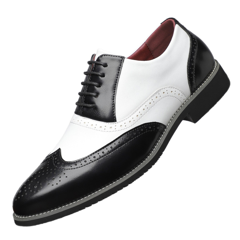 Muške kožne brogice s patchwork dizajnom, poslovni stil (PU Upper, Leather Toe Cap, Pointed Toe, Slip-on)