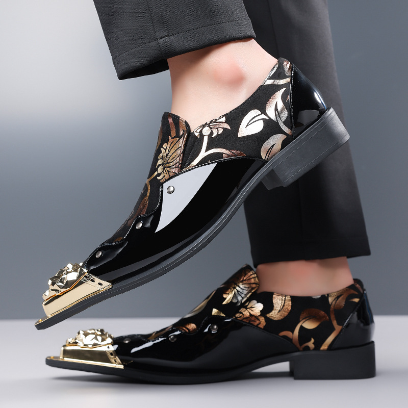 Muške kožne cipele, PU gornji dio, gumeni potplat, oštar vrh, slip-on, niski profil