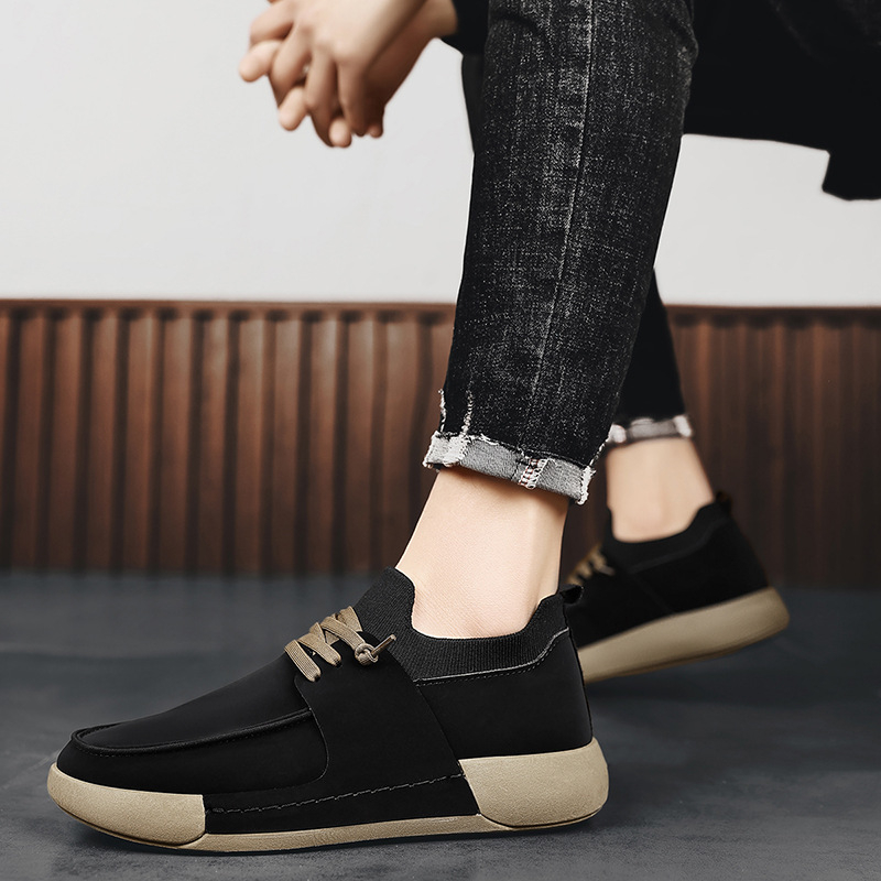 Vyriniai loaferiai su apvalia nosimi, plokščiomis kulnėmis, Slip-On, matinė viršutinė dalis, guminė padas, vasaros laisvalaikio stilius, vyrams 18–40