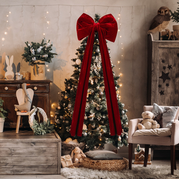 Μεγάλος βελούδινος χριστουγεννιάτικος φιόγκος για δέντρο – Jiahe, διακόσμηση Χριστουγέννων, Ευρωπαϊκό/Αμερικάνικο στυλ