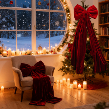 Μεγάλος βελούδινος χριστουγεννιάτικος φιόγκος για δέντρο – Jiahe, διακόσμηση Χριστουγέννων, Ευρωπαϊκό/Αμερικάνικο στυλ