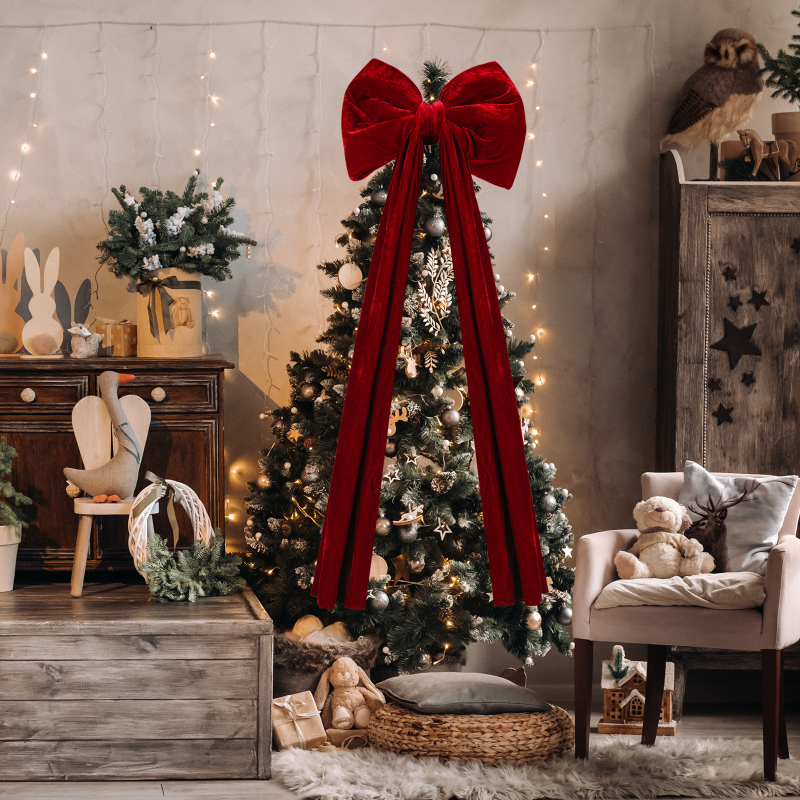 Μεγάλος βελούδινος χριστουγεννιάτικος φιόγκος για δέντρο – Jiahe, διακόσμηση Χριστουγέννων, Ευρωπαϊκό/Αμερικάνικο στυλ