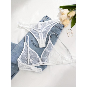 Σετ σουτιέν με δαντελένιο πλέγμα, cups τύπου αυτιών κουνελιού, διακόσμηση με φιόγκο, περιεκτικότητα σε νάιλον κάτω από 30%, επένδυση από βαμβάκι