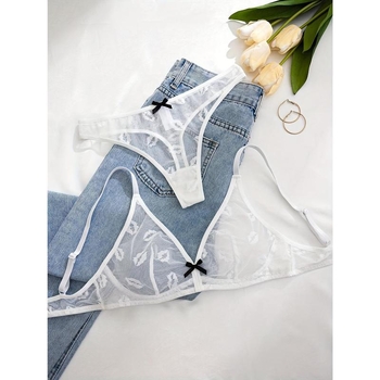 Σετ σουτιέν με δαντελένιο πλέγμα, cups τύπου αυτιών κουνελιού, διακόσμηση με φιόγκο, περιεκτικότητα σε νάιλον κάτω από 30%, επένδυση από βαμβάκι