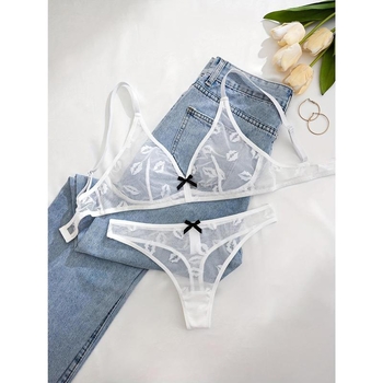 Σετ σουτιέν με δαντελένιο πλέγμα, cups τύπου αυτιών κουνελιού, διακόσμηση με φιόγκο, περιεκτικότητα σε νάιλον κάτω από 30%, επένδυση από βαμβάκι