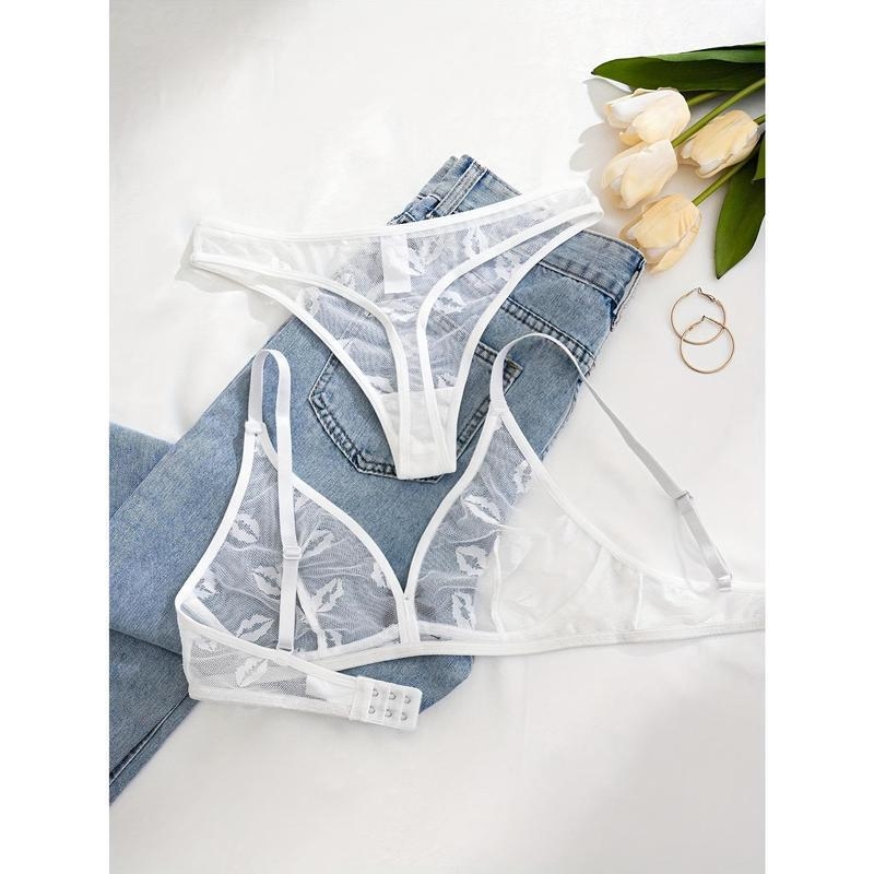 Σετ σουτιέν με δαντελένιο πλέγμα, cups τύπου αυτιών κουνελιού, διακόσμηση με φιόγκο, περιεκτικότητα σε νάιλον κάτω από 30%, επένδυση από βαμβάκι