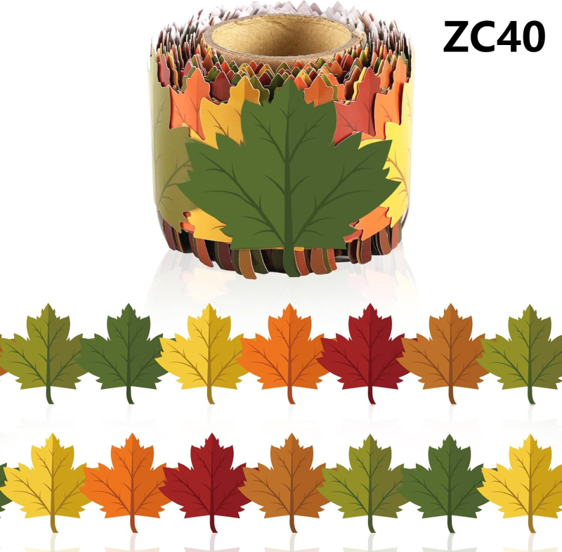 Őszi keret tekercs osztályterem dekoráció, juharfalevél motívum, 33ft/10m, lézeres matrica, cikkszám ZC40, testreszabható