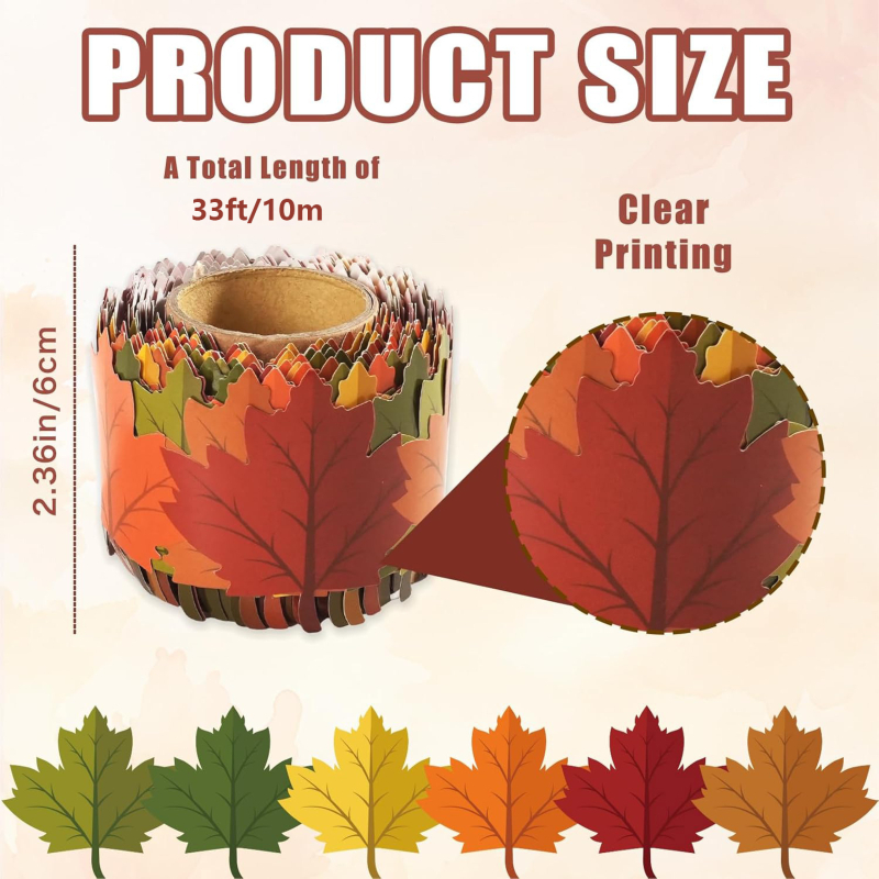 Őszi keret tekercs osztályterem dekoráció, juharfalevél motívum, 33ft/10m, lézeres matrica, cikkszám ZC40, testreszabható